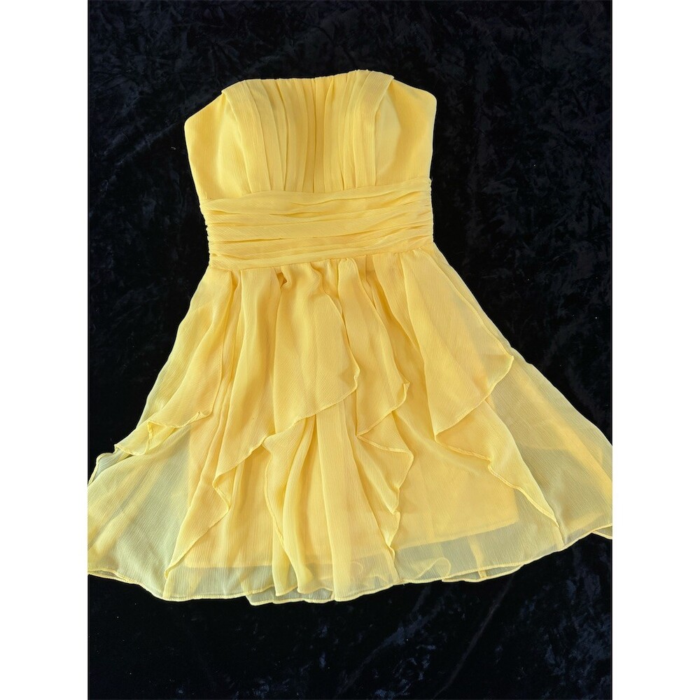 David's Bridal Dress Womens 2 Yellow Strapless Fit & Flare Short Ruffle Costume